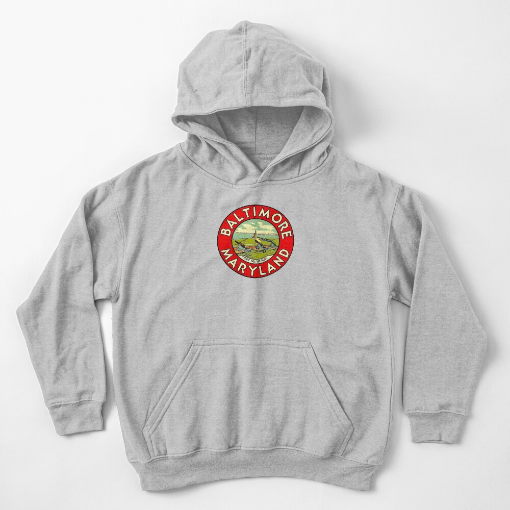 Baltimore Maryland Vintage Travel Decal Kids Pullover Hoodie