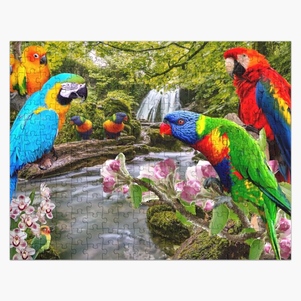 Item preview, Jigsaw Puzzle Parrots In Rainforest Bright Colored 1000 piece jigsaw puzzle Adults designed and sold by StickerArtwork.