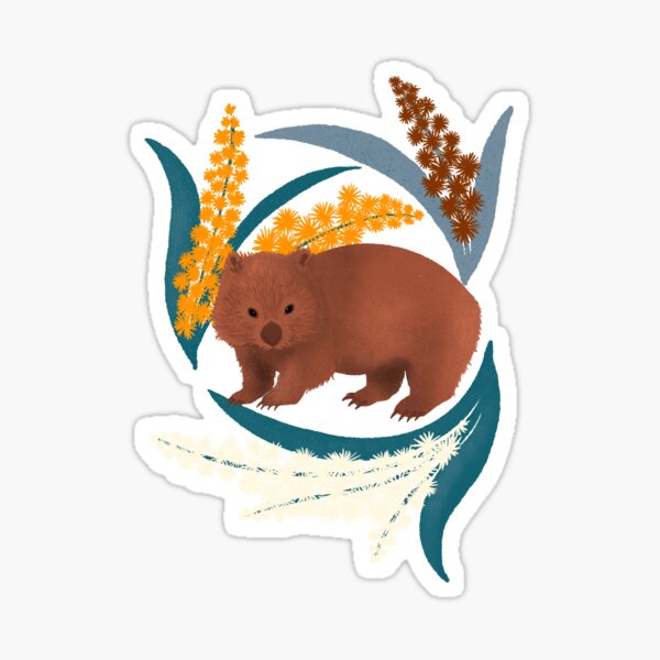 Wombat and Mimosa (aka waddle and wattle) Sticker