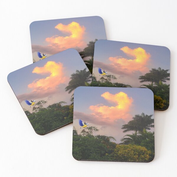 Item preview, VibrantOrange-yellow Sunset Clouds In Blue Sky And Green Trees designed and sold by ExprezzDesigns.