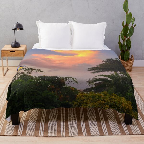 Item preview, VibrantOrange-yellow Sunset Clouds In Blue Sky And Green Trees designed and sold by ExprezzDesigns.