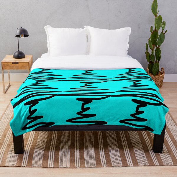 Aperçu de l'œuvre Lignes ondulées noir cyan créée et vendue par PatternsRUs.