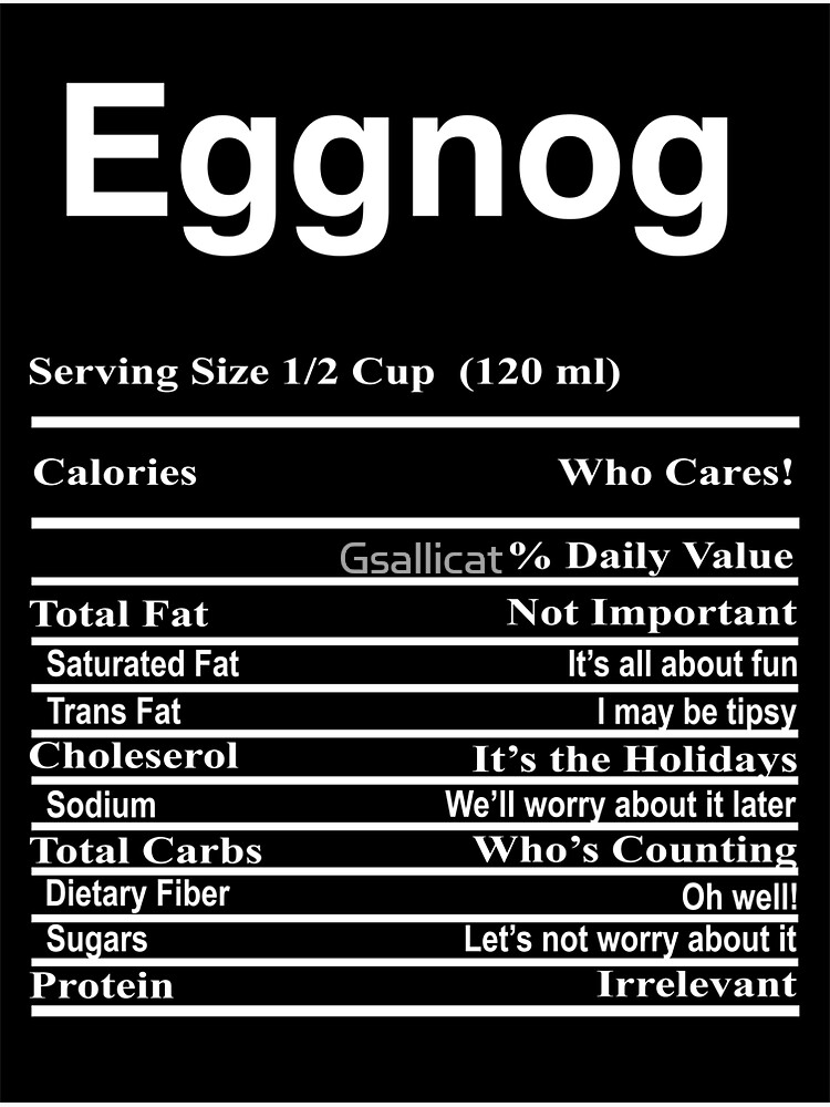 "Eggnog Funny Nutritional Facts Christmas Xmas Holiday" for Sale