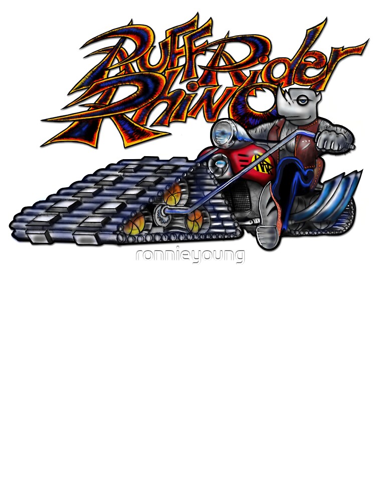 Rhino, Ruff Rider Rhino, Riding Motorcycle with Tribal Symbol