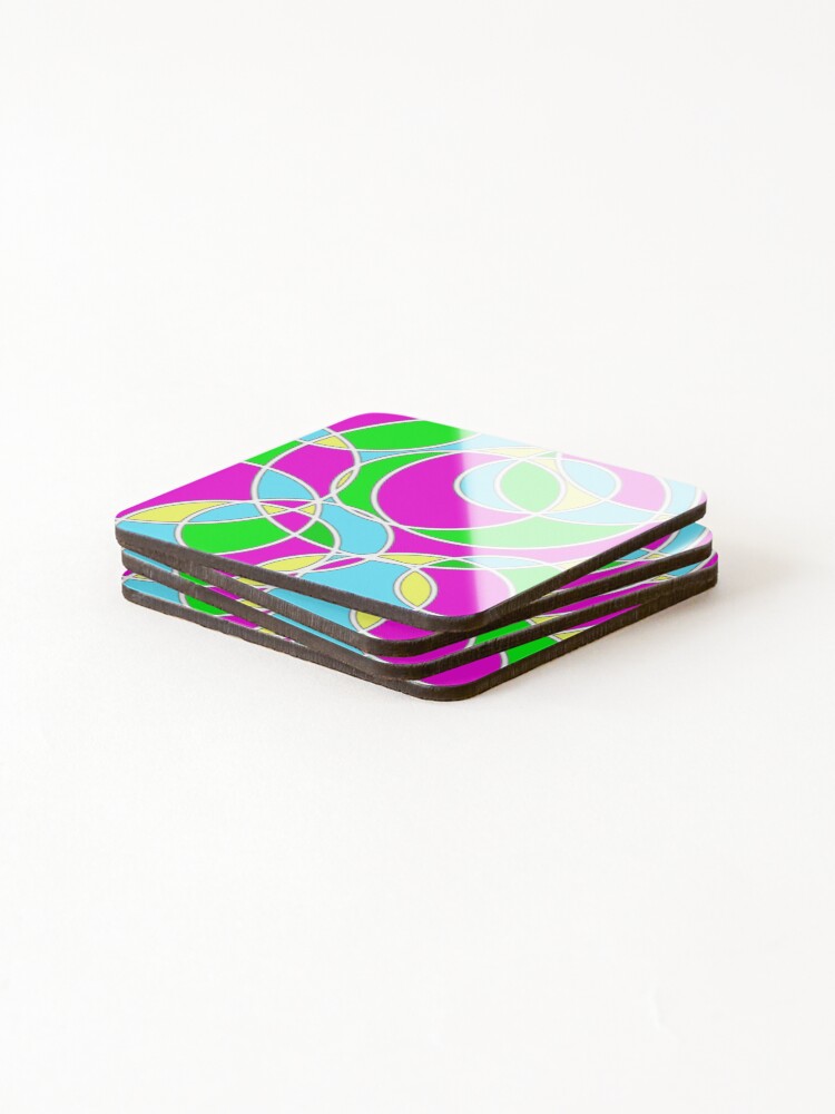 Thumbnail 4 of 5, Coasters (Set of 4), Multicolor Mod Circle Geographic Pattern designed and sold by ChromaticAddict.