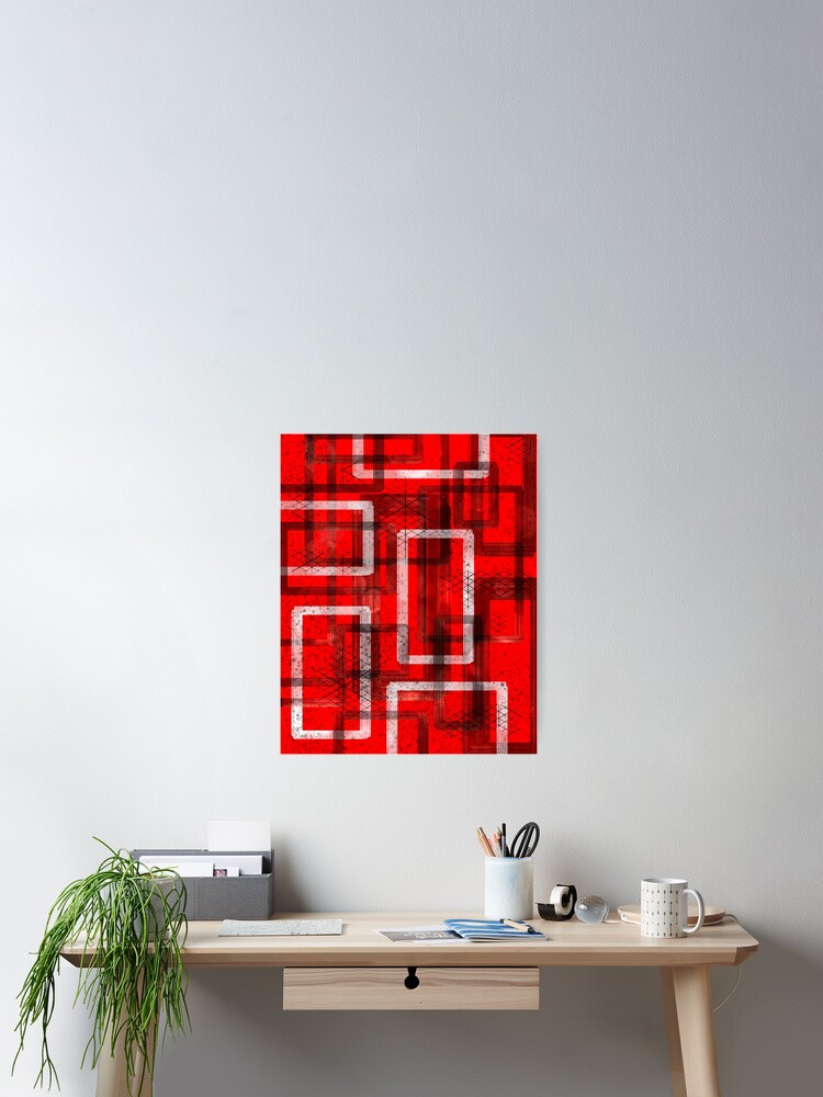 Thumbnail 2 of 3, Poster, Mod Red Industrial Abstract Geographic Pattern designed and sold by ChromaticAddict.