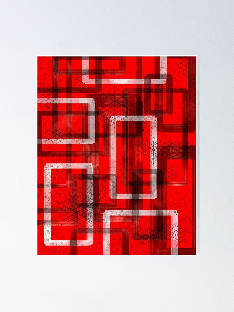Thumbnail 1 of 3, Poster, Mod Red Industrial Abstract Geographic Pattern designed and sold by ChromaticAddict.