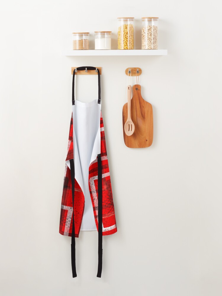 Thumbnail 2 of 6, Apron, Mod Red Industrial Abstract Geographic Pattern designed and sold by ChromaticAddict.