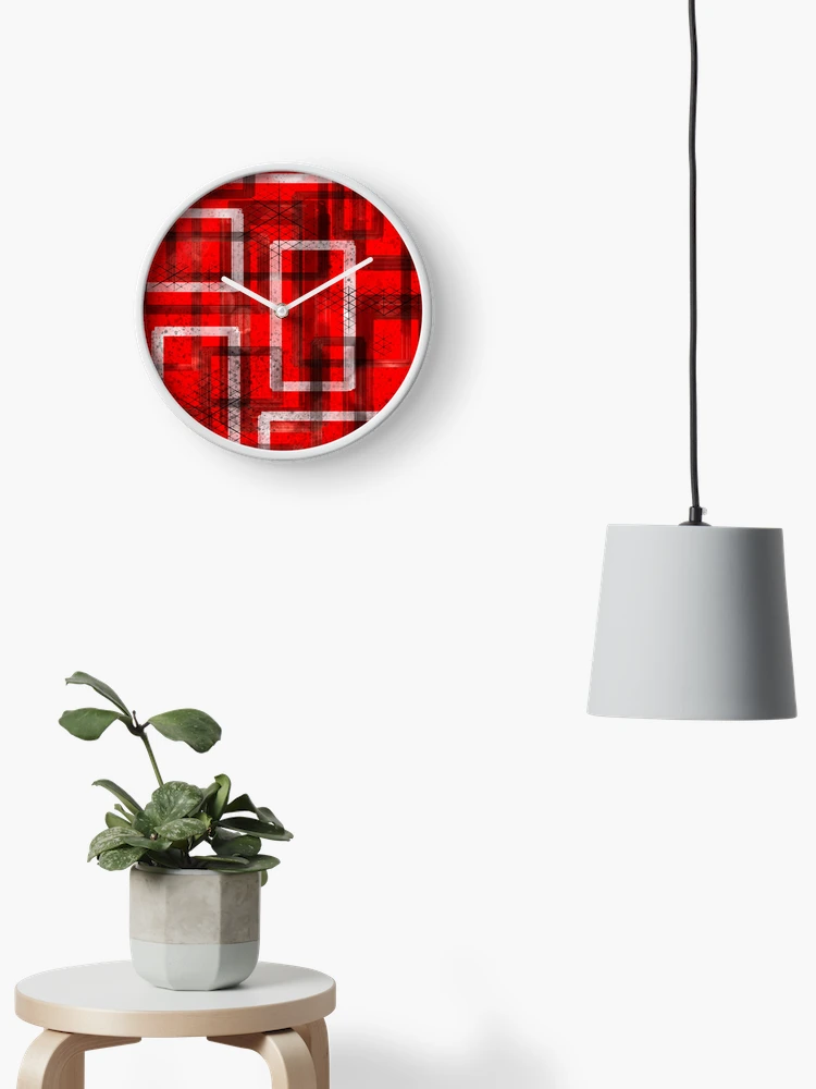 Thumbnail 2 of 4, Clock, Mod Red Industrial Abstract Geographic Pattern designed and sold by ChromaticAddict.