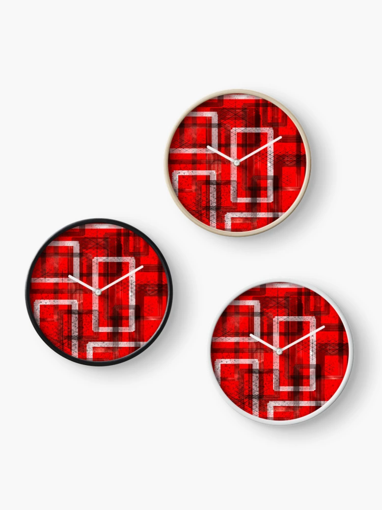 Thumbnail 3 of 4, Clock, Mod Red Industrial Abstract Geographic Pattern designed and sold by ChromaticAddict.