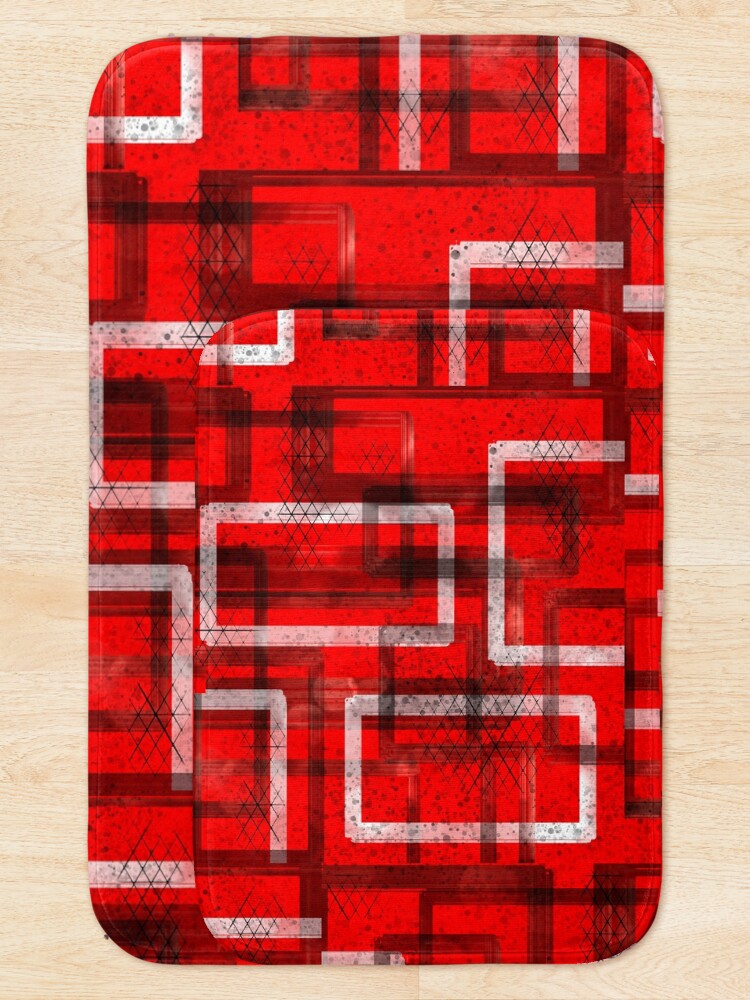 Thumbnail 5 of 6, Bath Mat, Mod Red Industrial Abstract Geographic Pattern designed and sold by ChromaticAddict.