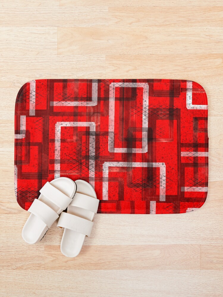 Thumbnail 1 of 6, Bath Mat, Mod Red Industrial Abstract Geographic Pattern designed and sold by ChromaticAddict.
