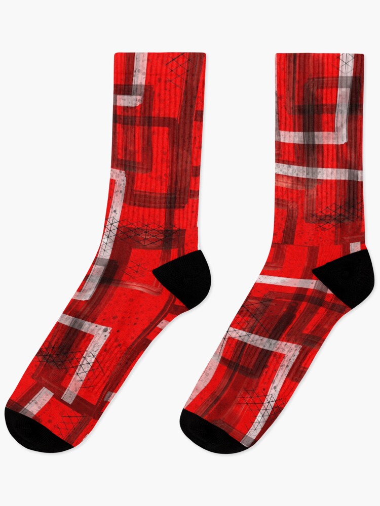 Thumbnail 1 of 5, Socks, Mod Red Industrial Abstract Geographic Pattern designed and sold by ChromaticAddict.