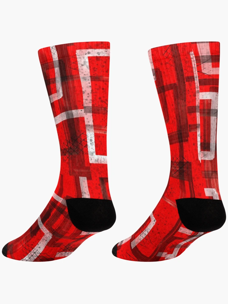 Thumbnail 4 of 5, Socks, Mod Red Industrial Abstract Geographic Pattern designed and sold by ChromaticAddict.