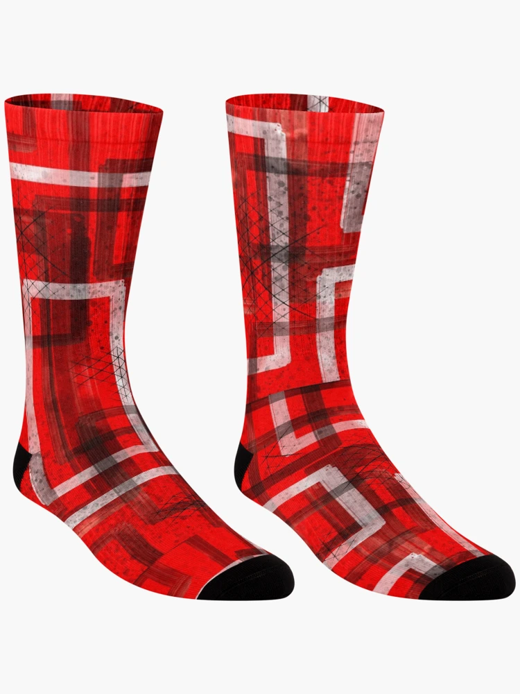 Thumbnail 3 of 5, Socks, Mod Red Industrial Abstract Geographic Pattern designed and sold by ChromaticAddict.
