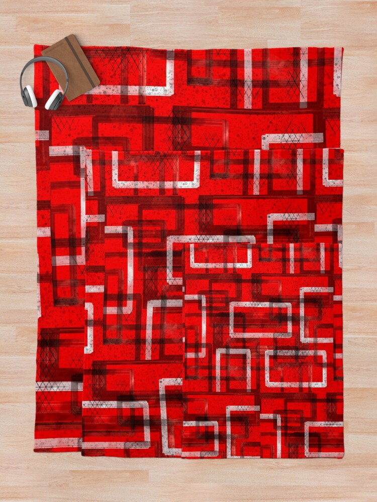 Thumbnail 5 of 6, Throw Blanket, Mod Red Industrial Abstract Geographic Pattern designed and sold by ChromaticAddict.