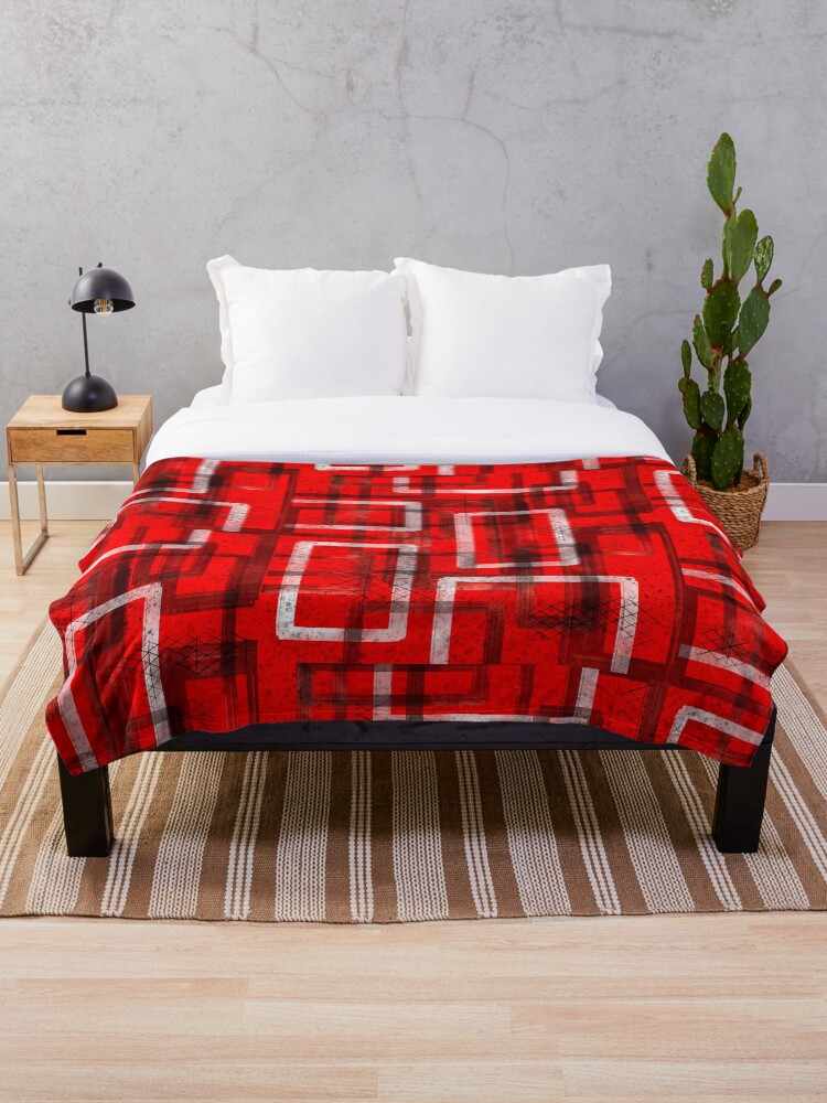 Thumbnail 1 of 6, Throw Blanket, Mod Red Industrial Abstract Geographic Pattern designed and sold by ChromaticAddict.