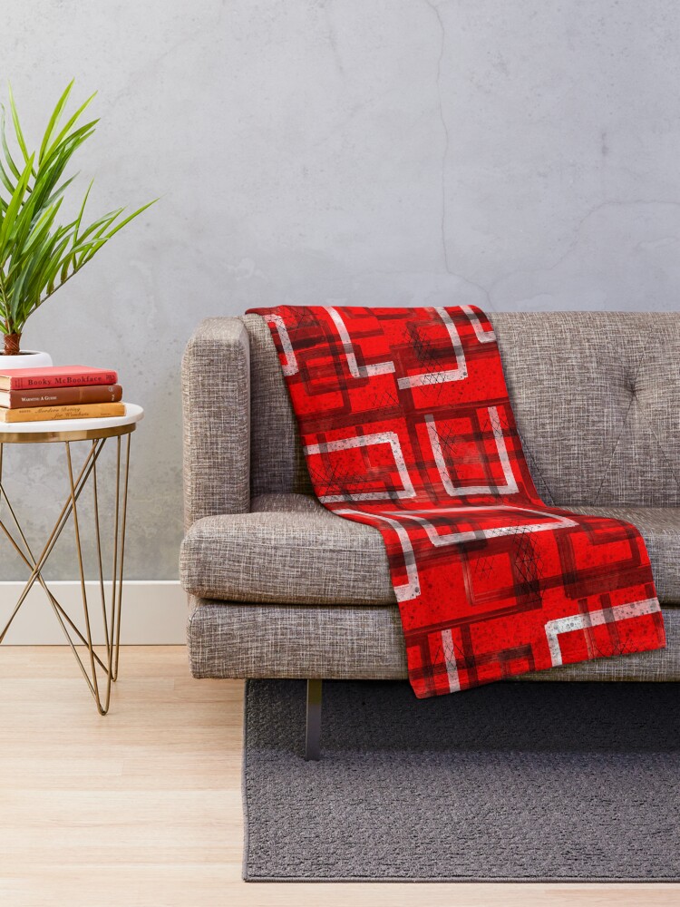 Thumbnail 2 of 6, Throw Blanket, Mod Red Industrial Abstract Geographic Pattern designed and sold by ChromaticAddict.