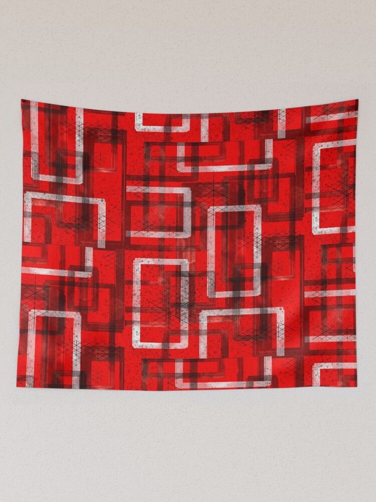 Thumbnail 2 of 3, Tapestry, Mod Red Industrial Abstract Geographic Pattern designed and sold by ChromaticAddict.