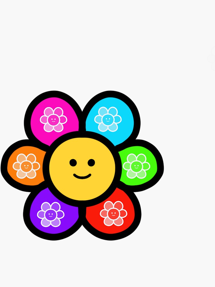 "Happy smiling flower rainbow" Sticker by trendyartkmk Redbubble