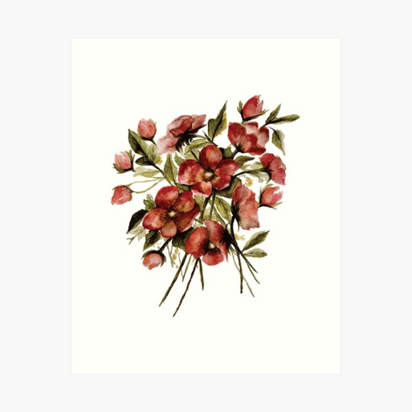 Vintage Winter Country Cottage Peachy Pink Roses in White Art Print