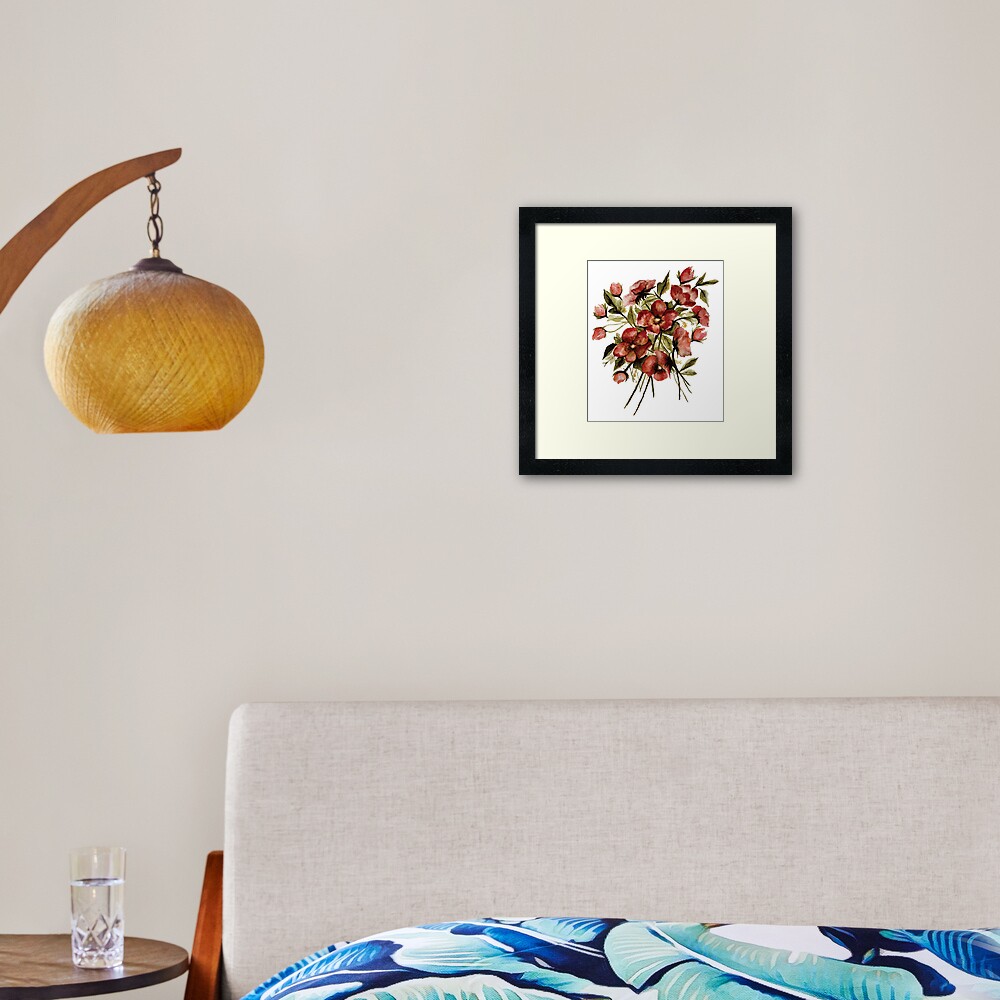 Vintage Winter Country Cottage Peachy Pink Roses in White Framed Art Print