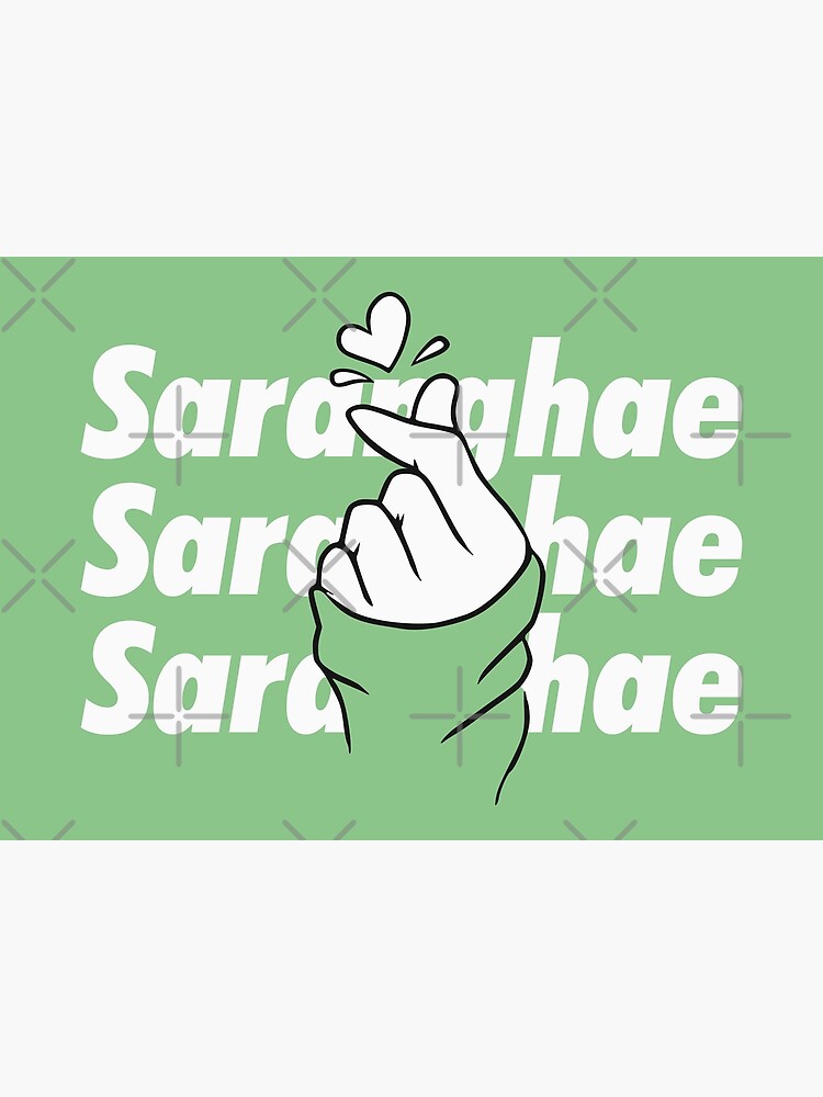  Saranghae Korean Finger  Heart Oppa  mint green Framed 