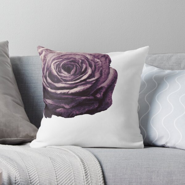 Purple and Lilac Open Floral Country Farm Rose in White Throw Pillow