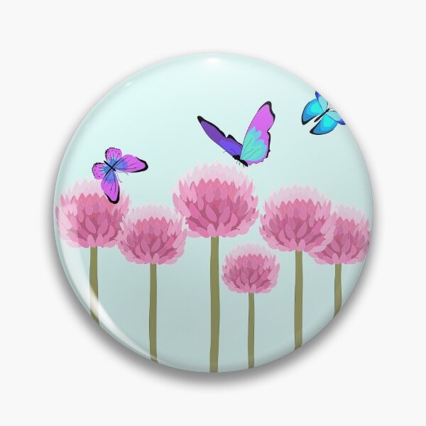 Item preview, Three blue purple butterflies over pink allium flowers designed and sold by orangerinka.