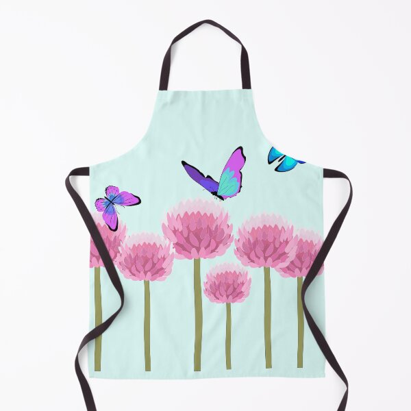 Item preview, Three blue purple butterflies over pink allium flowers designed and sold by orangerinka.