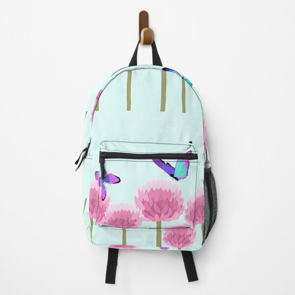 Item preview, Three blue purple butterflies over pink allium flowers designed and sold by orangerinka.