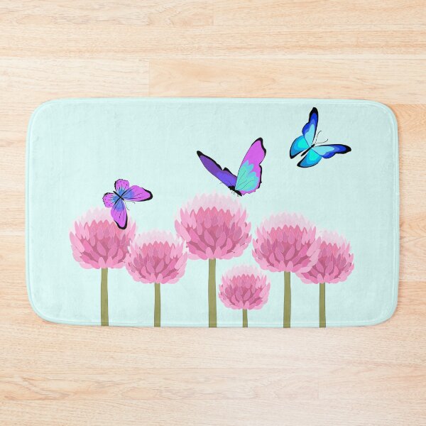 Item preview, Three blue purple butterflies over pink allium flowers designed and sold by orangerinka.