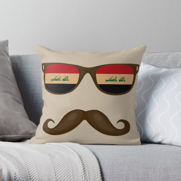 Iraqi Flag Sunglasses Moustache - Iraqi Guy - Iraq Flag Throw Pillow