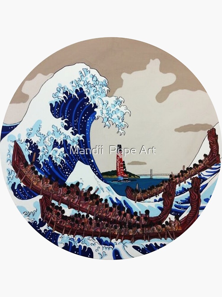 Thumbnail 3 of 3, Sticker, The Great Wave - Kia Kaha Team NZ designed and sold by mandiipope.