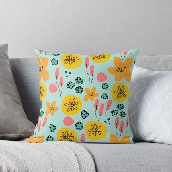 Item preview, Pink, yellow and blue floral motives on a bright mint background designed and sold by SalomeBierman.