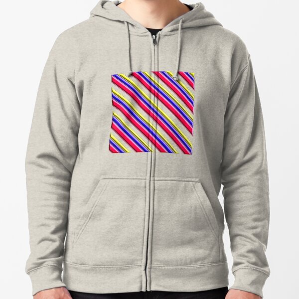 red, blue, and yellow stripes Zipped Hoodie