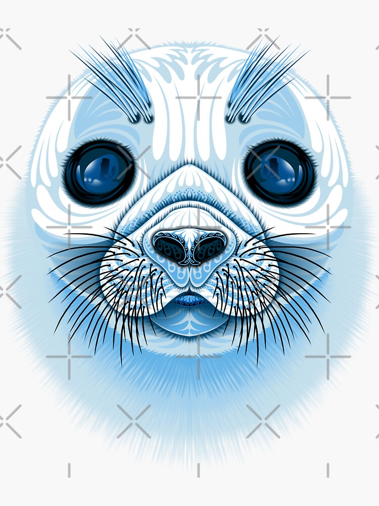 "Harp Seal pup face blue" Sticker for Sale by HexOne Redbubble