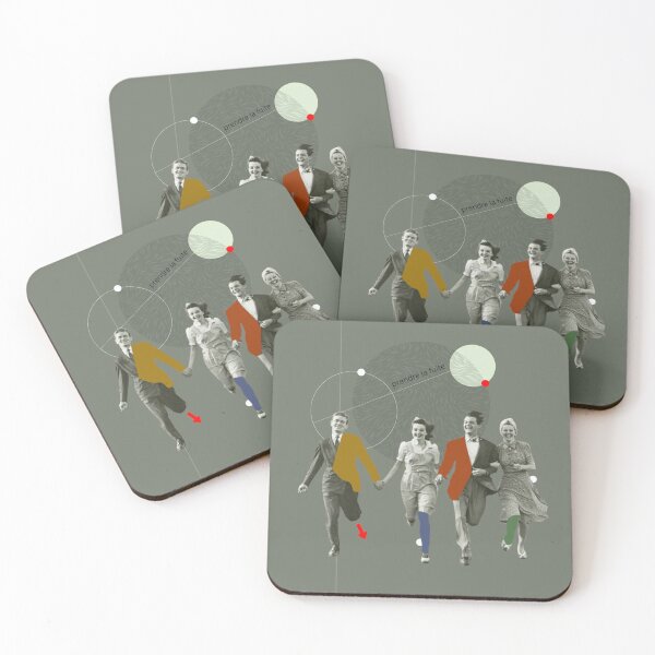 Item preview, Four People Running Green with Circles Vintage Couples designed and sold by KALEIDOSCOPE UK.