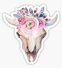 Bull skull with floral crown Sticker