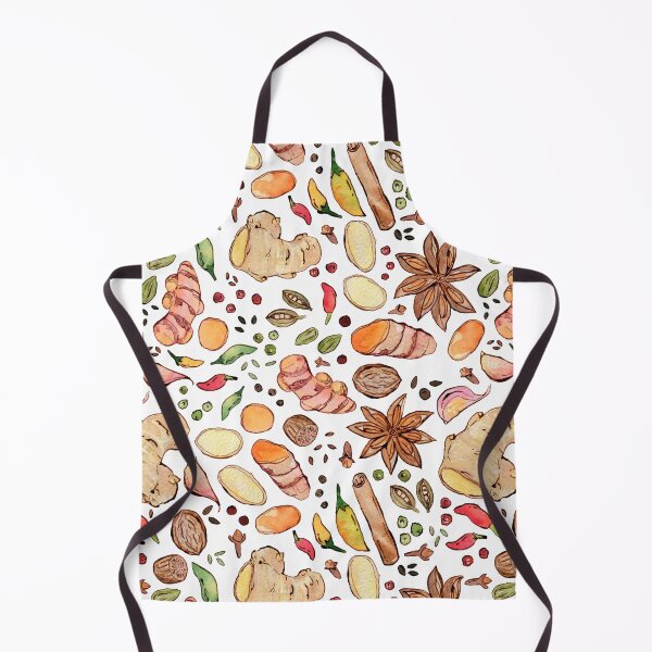 Item preview, Spice: turmeric, ginger, garlic, clove, cinnamon on white watercolor pattern designed and sold by AnjeseAnna.