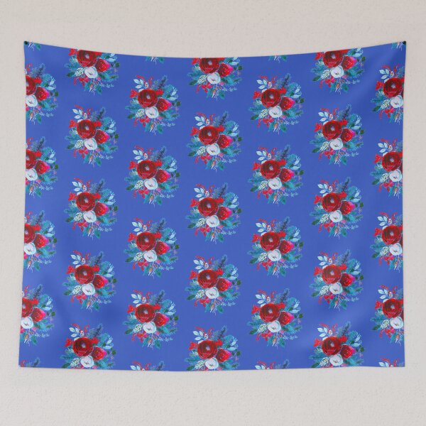 Item preview, Christmas Bouquet Flower Pattern on Blue Background designed and sold by Lizzie May.