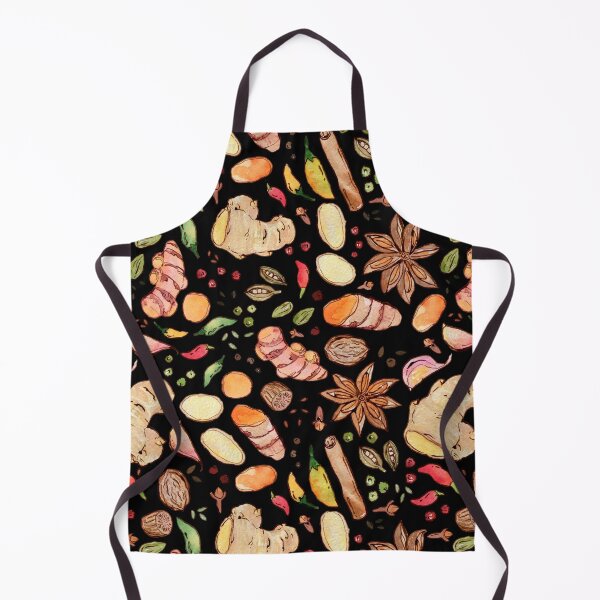 Item preview, Spice: turmeric, ginger, clove, cinnamon on black watercolor pattern designed and sold by AnjeseAnna.