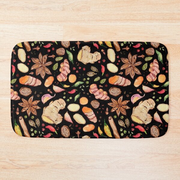 Item preview, Spice: turmeric, ginger, clove, cinnamon on black watercolor pattern designed and sold by AnjeseAnna.