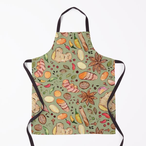 Item preview, Autumn Spice: turmeric, ginger, clove, cinnamon on green watercolor pattern designed and sold by AnjeseAnna.