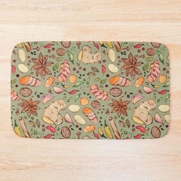 Item preview, Autumn Spice: turmeric, ginger, clove, cinnamon on green watercolor pattern designed and sold by AnjeseAnna.