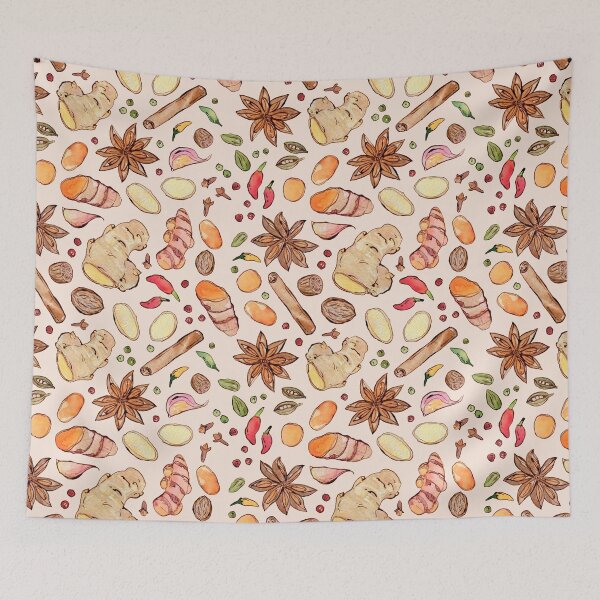 Item preview, Milk and Spice: turmeric, ginger, clove, cinnamon watercolor pattern designed and sold by AnjeseAnna.