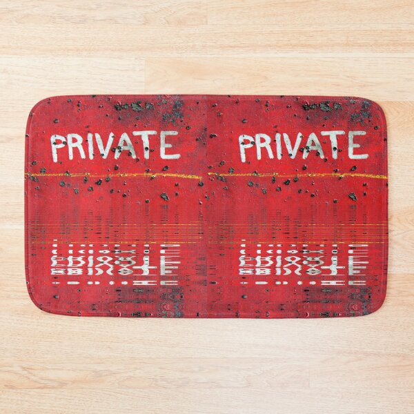 Item preview, PRIVATE sign in bright red and white colours reflected in rippled water designed and sold by mister-john.