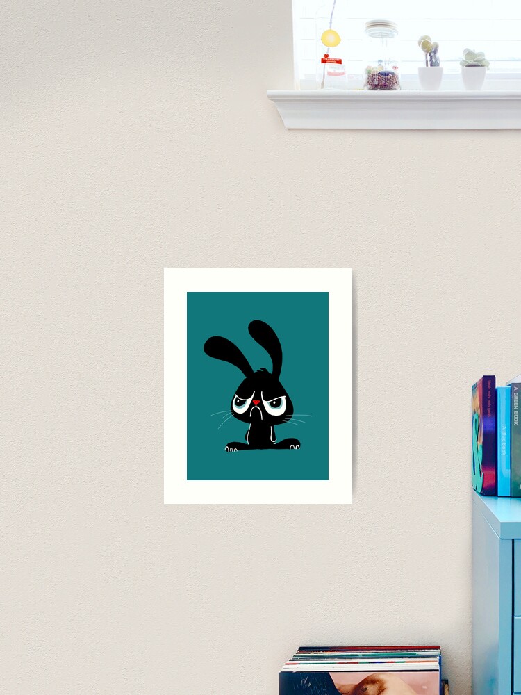 Thumbnail 1 of 3, Art Print, Cute Grumpy Bunny - Blue Version designed and sold by Doozal.