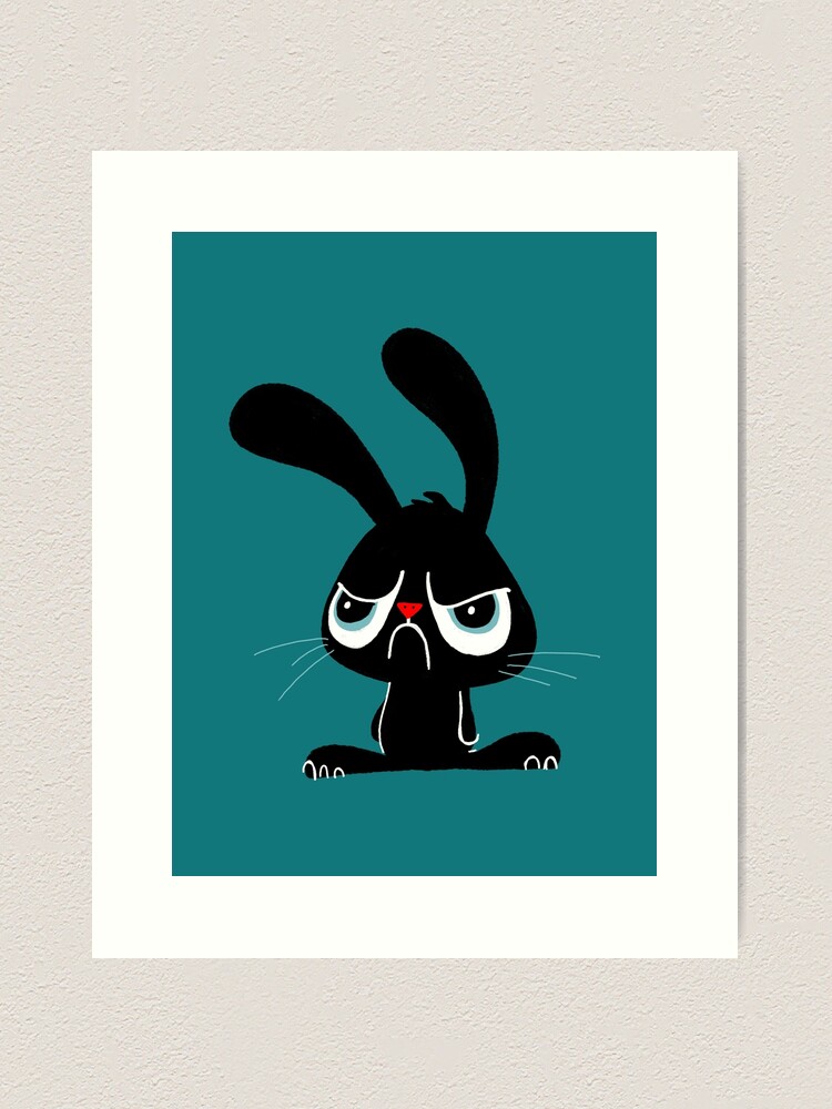 Alternate view of Cute Grumpy Bunny - Blue Version Art Print
