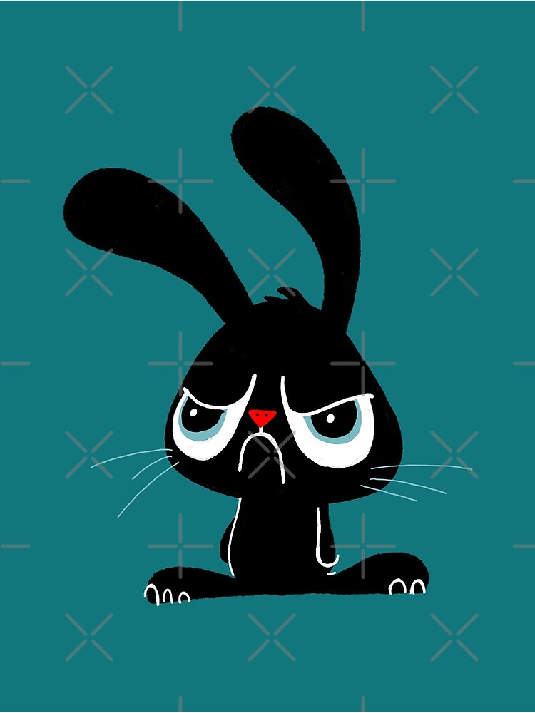 Thumbnail 3 of 3, Art Print, Cute Grumpy Bunny - Blue Version designed and sold by Doozal.